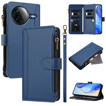 Magnetic Closure 9 Card Slots Zipper Leather Case with Hand Strap, For Xiaomi 15T 5G, For Xiaomi Civi 5 Pro, For Xiaomi 15S Pro, For Xiaomi Poco F7 Pro / F7 Ultra