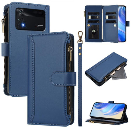 Magnetic Closure 9 Card Slots Zipper Leather Case with Hand Strap, For Xiaomi Civi 1S, For Xiaomi Poco M4 Pro 4G, For Xiaomi Poco X4 Pro 5G, For Xiaomi Mi 11i / 11X / 11X Pro