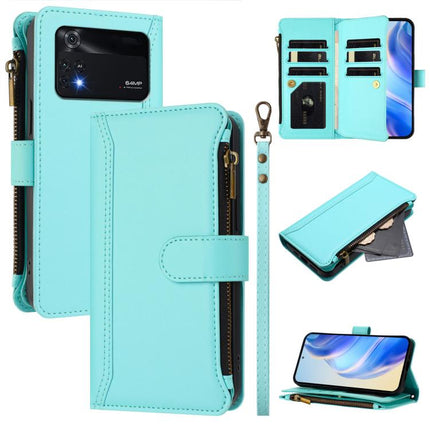 Magnetic Closure 9 Card Slots Zipper Leather Case with Hand Strap, For Xiaomi Civi 1S, For Xiaomi Poco M4 Pro 4G, For Xiaomi Poco X4 Pro 5G, For Xiaomi Mi 11i / 11X / 11X Pro