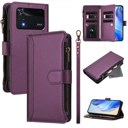 Magnetic Closure 9 Card Slots Zipper Leather Case with Hand Strap, For Xiaomi Civi 1S, For Xiaomi Poco M4 Pro 4G, For Xiaomi Poco X4 Pro 5G, For Xiaomi Mi 11i / 11X / 11X Pro
