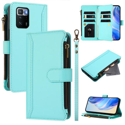Magnetic Closure 9 Card Slots Zipper Leather Case with Hand Strap, For Xiaomi Mi 11 Lite 4G / 5G, For Xiaomi 11T / 11T Pro, For Xiaomi Poco X3 GT, For Xiaomi Mi 11 Ultra