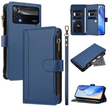 Magnetic Closure 9 Card Slots Zipper Leather Case with Hand Strap, For Xiaomi Civi 1S, For Xiaomi Poco M4 Pro 4G, For Xiaomi Poco X4 Pro 5G, For Xiaomi Mi 11i / 11X / 11X Pro