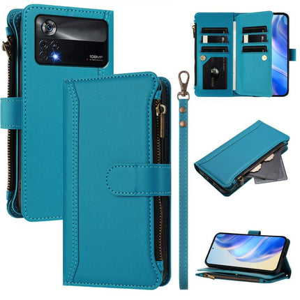 Magnetic Closure 9 Card Slots Zipper Leather Case with Hand Strap, For Xiaomi Civi 1S, For Xiaomi Poco M4 Pro 4G, For Xiaomi Poco X4 Pro 5G, For Xiaomi Mi 11i / 11X / 11X Pro