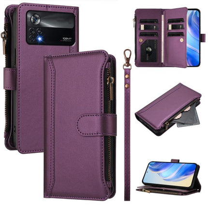 Magnetic Closure 9 Card Slots Zipper Leather Case with Hand Strap, For Xiaomi Civi 1S, For Xiaomi Poco M4 Pro 4G, For Xiaomi Poco X4 Pro 5G, For Xiaomi Mi 11i / 11X / 11X Pro