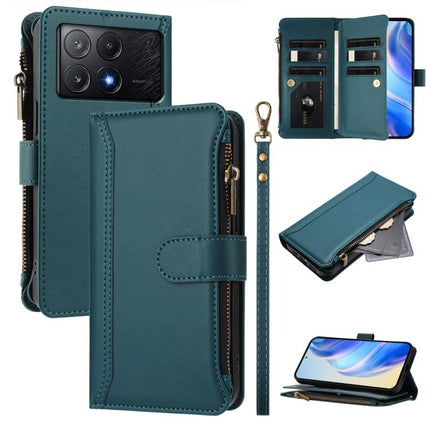 Magnetic Closure 9 Card Slots Zipper Leather Case with Hand Strap, For Xiaomi Poco X6 Pro, For Xiaomi 14 Ultra, For Xiaomi 14 Pro, For Xiaomi 14