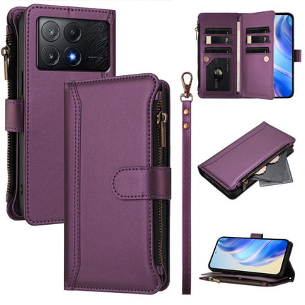 Magnetic Closure 9 Card Slots Zipper Leather Case with Hand Strap, For Xiaomi Poco X6 Pro, For Xiaomi 14 Ultra, For Xiaomi 14 Pro, For Xiaomi 14