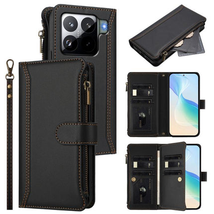 Magnetic Closure 9 Card Slots Zipper Leather Case with Hand Strap, For Xiaomi 15T 5G, For Xiaomi Civi 5 Pro, For Xiaomi 15S Pro, For Xiaomi Poco F7 Pro / F7 Ultra