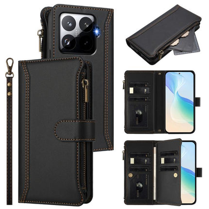 Magnetic Closure 9 Card Slots Zipper Leather Case with Hand Strap, For Xiaomi 17 Max 5G, For Xiaomi 17T Pro 5G, For Xiaomi Poco M7 4G 169mm, For Xiaomi 15T Pro 5G