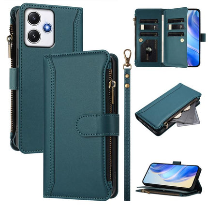 Magnetic Closure 9 Card Slots Zipper Leather Case with Hand Strap, For Redmi Note 13 Pro+ 5G, For Redmi 12 4G / 5G / Note 12R, For Redmi Note 11T Pro+ / Poco X4 GT, For Redmi Note 12 Turbo / Poco F5