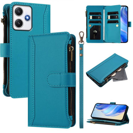 Magnetic Closure 9 Card Slots Zipper Leather Case with Hand Strap, For Redmi Note 13 Pro+ 5G, For Redmi 12 4G / 5G / Note 12R, For Redmi Note 11T Pro+ / Poco X4 GT, For Redmi Note 12 Turbo / Poco F5