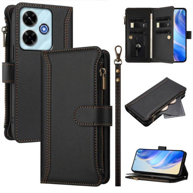 Magnetic Closure 9 Card Slots Zipper Leather Case with Hand Strap, For Redmi Note 15 Pro 5G Global 163.6mm, For Redmi 15 5G Global / 15 4G SEA 169.5mm, For Redmi 15 5G / 4G EU 171mm, For Redmi 13x / Redmi 13 4G / 5G