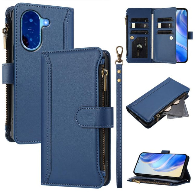 Magnetic Closure 9 Card Slots Zipper Leather Case with Hand Strap, For Redmi A5 4G 173.3mm, For Redmi Note 14 4G 164.84mm, For Redmi Note 14 Pro 5G, For Redmi Note 14 5G / Poco M7 Pro 5G