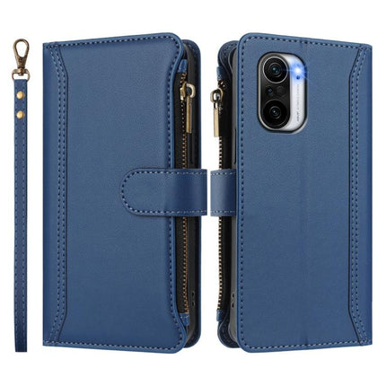 Magnetic Closure 9 Card Slots Zipper Leather Case with Hand Strap, For Redmi Note 10 5G / Note 10T 5G, For Redmi K40 / K40 Pro / Poco F3, For Redmi Note 10 Pro / Note 10 Pro Max