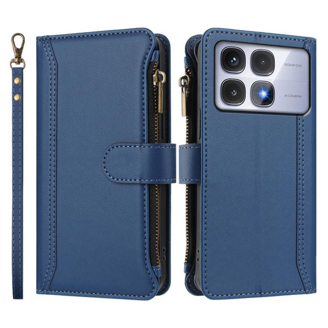 Magnetic Closure 9 Card Slots Zipper Leather Case with Hand Strap, For Redmi Note 14 Pro+ 5G, For Redmi K70 Ultra, For Redmi A3 / A3x / Poco C61, For Redmi Note 13 Pro 4G / Poco M6 Pro 4G