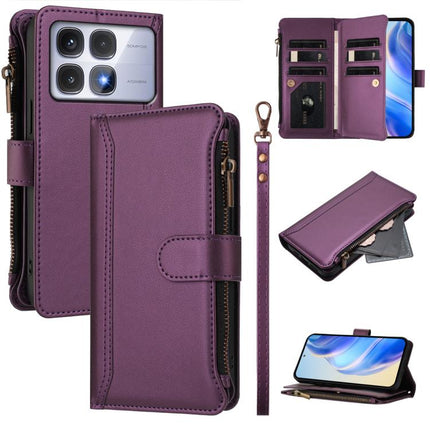 Magnetic Closure 9 Card Slots Zipper Leather Case with Hand Strap, For Redmi Note 14 Pro+ 5G, For Redmi K70 Ultra, For Redmi A3 / A3x / Poco C61, For Redmi Note 13 Pro 4G / Poco M6 Pro 4G