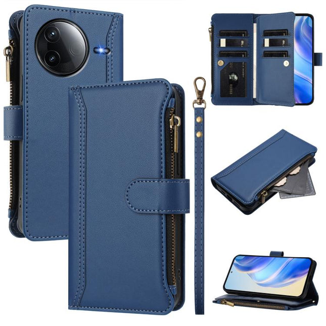 Magnetic Closure 9 Card Slots Zipper Leather Case with Hand Strap, For Redmi K80 / K80 Pro, For Redmi Note 14 Pro 4G, For Redmi Note 14 4G 163.25mm, For Redmi 14C 4G / 14R 5G / A3 Pro