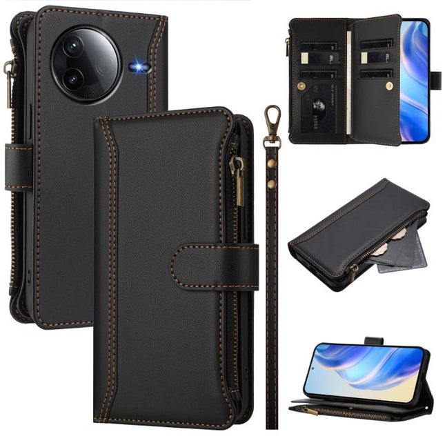 Magnetic Closure 9 Card Slots Zipper Leather Case with Hand Strap, For Redmi K80 / K80 Pro, For Redmi Note 14 Pro 4G, For Redmi Note 14 4G 163.25mm, For Redmi 14C 4G / 14R 5G / A3 Pro