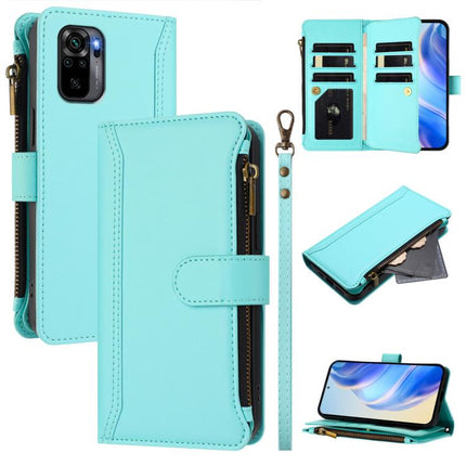 Magnetic Closure 9 Card Slots Zipper Leather Case with Hand Strap, For Redmi Note 12 Pro 5G Global / Poco X5 Pro, For Redmi Note 12 5G Global / Poco X5, For Redmi 10 5G / Note 11E / 11 Prime 5G, For Redmi Note 10 4G / Note 10S / Poco M5s