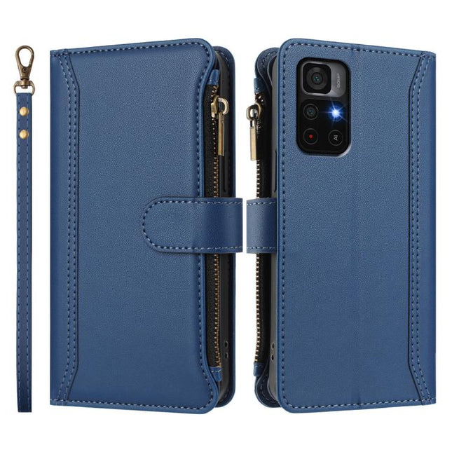 Magnetic Closure 9 Card Slots Zipper Leather Case with Hand Strap, For Redmi Note 11 Pro+ 5G EU / Poco X4 NFC, For Redmi Note 11S 5G / Poco M4 Pro 5G, For Redmi 10A / 9C, For Redmi 10 4G / 10 2022