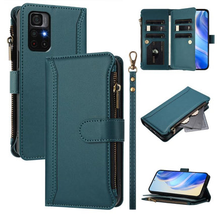 Magnetic Closure 9 Card Slots Zipper Leather Case with Hand Strap, For Redmi Note 11 Pro+ 5G EU / Poco X4 NFC, For Redmi Note 11S 5G / Poco M4 Pro 5G, For Redmi 10A / 9C, For Redmi 10 4G / 10 2022