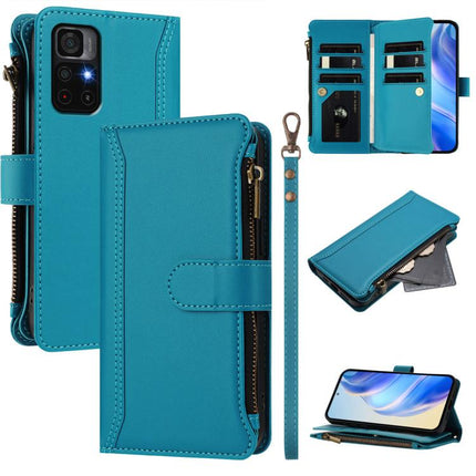 Magnetic Closure 9 Card Slots Zipper Leather Case with Hand Strap, For Redmi Note 11 Pro+ 5G EU / Poco X4 NFC, For Redmi Note 11S 5G / Poco M4 Pro 5G, For Redmi 10A / 9C, For Redmi 10 4G / 10 2022