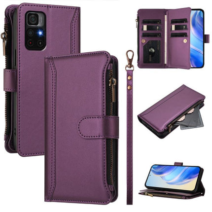 Magnetic Closure 9 Card Slots Zipper Leather Case with Hand Strap, For Redmi Note 11 Pro+ 5G EU / Poco X4 NFC, For Redmi Note 11S 5G / Poco M4 Pro 5G, For Redmi 10A / 9C, For Redmi 10 4G / 10 2022