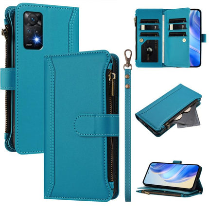 Magnetic Closure 9 Card Slots Zipper Leather Case with Hand Strap, For Redmi K60 / K60 Pro / Poco F5 Pro, For Redmi Note 11 / 11S 4G / 12S 4G, For Redmi A1+ / A2+ / Poco C50 / Poco C51, For Redmi Note 11 Pro 4G / 5G
