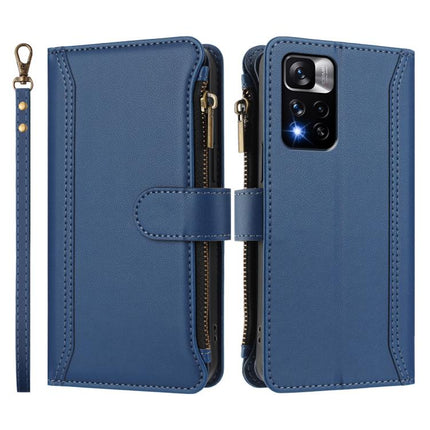 Magnetic Closure 9 Card Slots Zipper Leather Case with Hand Strap, For Redmi Note 11 Pro+ 5G EU / Poco X4 NFC, For Redmi Note 11S 5G / Poco M4 Pro 5G, For Redmi 10A / 9C, For Redmi 10 4G / 10 2022