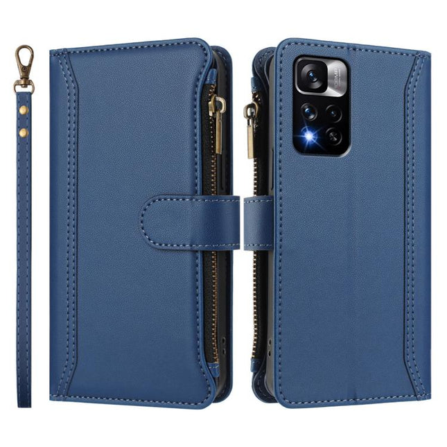 Magnetic Closure 9 Card Slots Zipper Leather Case with Hand Strap, For Redmi Note 11 Pro+ 5G EU / Poco X4 NFC, For Redmi Note 11S 5G / Poco M4 Pro 5G, For Redmi 10A / 9C, For Redmi 10 4G / 10 2022