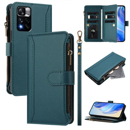 Magnetic Closure 9 Card Slots Zipper Leather Case with Hand Strap, For Redmi Note 11 Pro+ 5G EU / Poco X4 NFC, For Redmi Note 11S 5G / Poco M4 Pro 5G, For Redmi 10A / 9C, For Redmi 10 4G / 10 2022