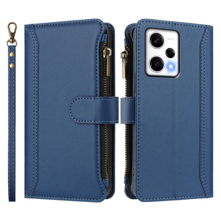 Magnetic Closure 9 Card Slots Zipper Leather Case with Hand Strap, For Redmi Note 12 Pro 5G Global / Poco X5 Pro, For Redmi Note 12 5G Global / Poco X5, For Redmi 10 5G / Note 11E / 11 Prime 5G, For Redmi Note 10 4G / Note 10S / Poco M5s