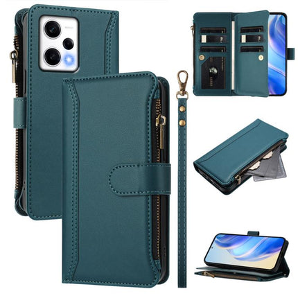 Magnetic Closure 9 Card Slots Zipper Leather Case with Hand Strap, For Redmi Note 12 Pro 5G Global / Poco X5 Pro, For Redmi Note 12 5G Global / Poco X5, For Redmi 10 5G / Note 11E / 11 Prime 5G, For Redmi Note 10 4G / Note 10S / Poco M5s