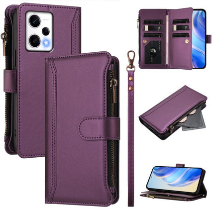 Magnetic Closure 9 Card Slots Zipper Leather Case with Hand Strap, For Redmi Note 12 Pro 5G Global / Poco X5 Pro, For Redmi Note 12 5G Global / Poco X5, For Redmi 10 5G / Note 11E / 11 Prime 5G, For Redmi Note 10 4G / Note 10S / Poco M5s