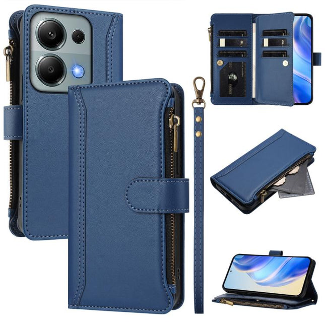 Magnetic Closure 9 Card Slots Zipper Leather Case with Hand Strap, For Redmi Note 14 Pro+ 5G, For Redmi K70 Ultra, For Redmi A3 / A3x / Poco C61, For Redmi Note 13 Pro 4G / Poco M6 Pro 4G