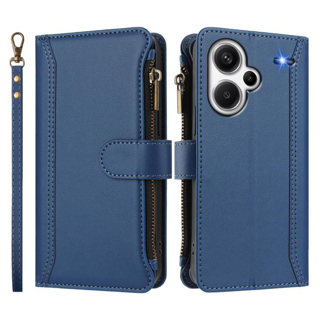 Magnetic Closure 9 Card Slots Zipper Leather Case with Hand Strap, For Redmi Note 13 Pro+ 5G, For Redmi 12 4G / 5G / Note 12R, For Redmi Note 11T Pro+ / Poco X4 GT, For Redmi Note 12 Turbo / Poco F5