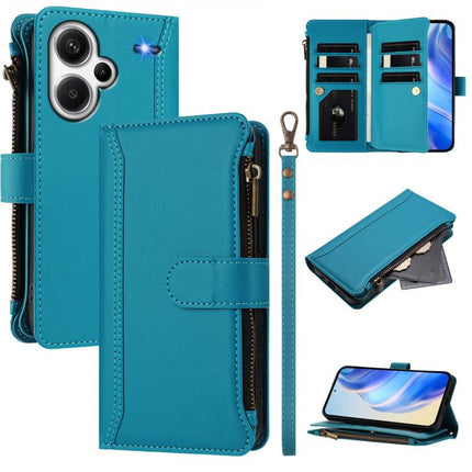 Magnetic Closure 9 Card Slots Zipper Leather Case with Hand Strap, For Redmi Note 13 Pro+ 5G, For Redmi 12 4G / 5G / Note 12R, For Redmi Note 11T Pro+ / Poco X4 GT, For Redmi Note 12 Turbo / Poco F5