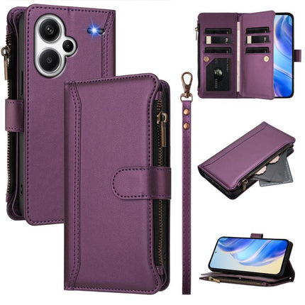 Magnetic Closure 9 Card Slots Zipper Leather Case with Hand Strap, For Redmi Note 13 Pro+ 5G, For Redmi 12 4G / 5G / Note 12R, For Redmi Note 11T Pro+ / Poco X4 GT, For Redmi Note 12 Turbo / Poco F5