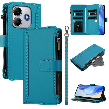 Magnetic Closure 9 Card Slots Zipper Leather Case with Hand Strap, For Redmi K80 / K80 Pro, For Redmi Note 14 Pro 4G, For Redmi Note 14 4G 163.25mm, For Redmi 14C 4G / 14R 5G / A3 Pro