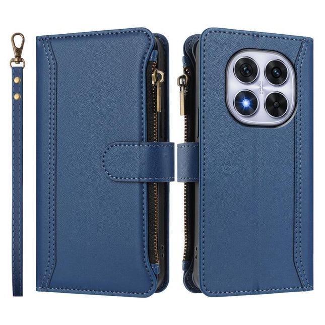 Magnetic Closure 9 Card Slots Zipper Leather Case with Hand Strap, For Redmi K80 / K80 Pro, For Redmi Note 14 Pro 4G, For Redmi Note 14 4G 163.25mm, For Redmi 14C 4G / 14R 5G / A3 Pro