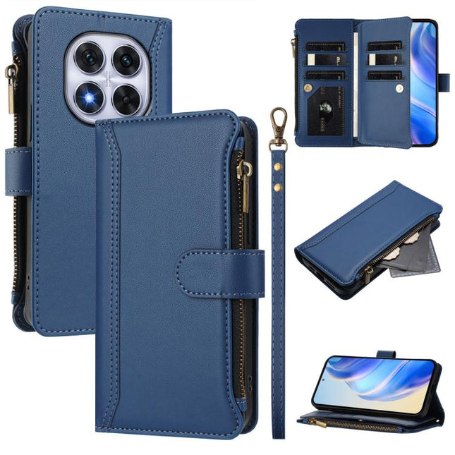 Magnetic Closure 9 Card Slots Zipper Leather Case with Hand Strap, For Redmi K80 / K80 Pro, For Redmi Note 14 Pro 4G, For Redmi Note 14 4G 163.25mm, For Redmi 14C 4G / 14R 5G / A3 Pro