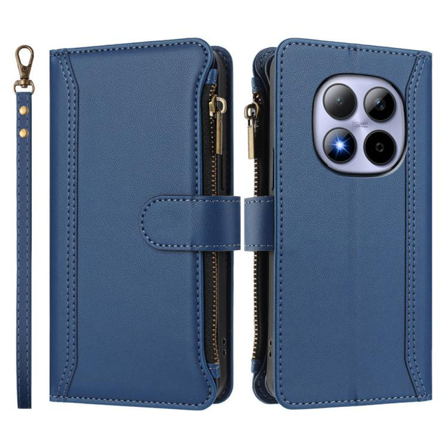 Magnetic Closure 9 Card Slots Zipper Leather Case with Hand Strap, For Redmi Note 15 Pro 5G Global 163.6mm, For Redmi 15 5G Global / 15 4G SEA 169.5mm, For Redmi 15 5G / 4G EU 171mm, For Redmi 13x / Redmi 13 4G / 5G
