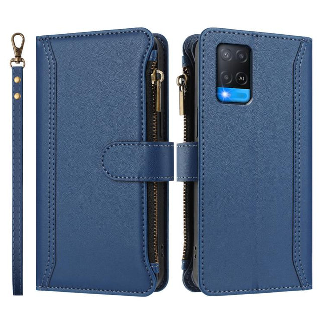 Magnetic Closure 9 Card Slots Zipper Leather Case with Hand Strap, For Realme V11 5G, For Realme C17 / 7i