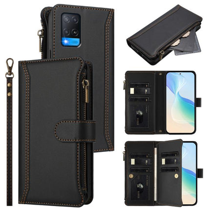 Magnetic Closure 9 Card Slots Zipper Leather Case with Hand Strap, For Realme V11 5G, For Realme C17 / 7i