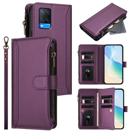 Magnetic Closure 9 Card Slots Zipper Leather Case with Hand Strap, For Realme V11 5G, For Realme C17 / 7i