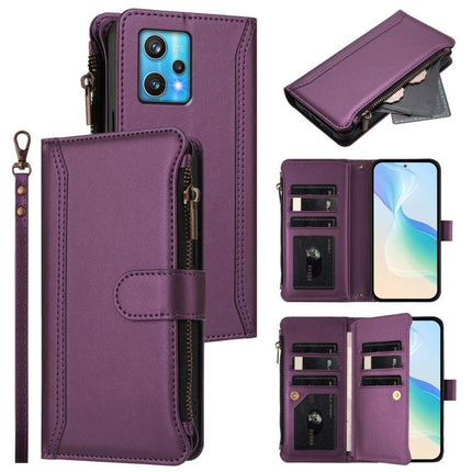 Magnetic Closure 9 Card Slots Zipper Leather Case with Hand Strap, For Realme C30 4G / Narzo 50i Prime / C30S, For Realme GT NEO 3T, For Realme 9 Pro+ 5G / Narzo 50 Pro, For Realme GT Neo3