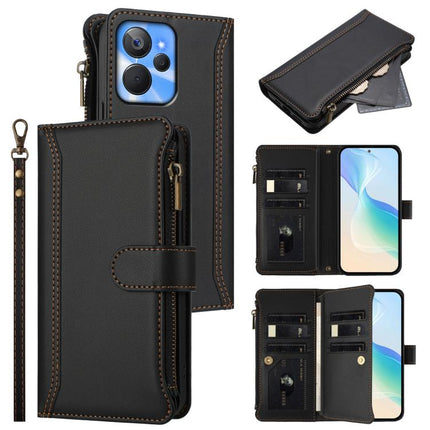 Magnetic Closure 9 Card Slots Zipper Leather Case with Hand Strap, For Realme C65 4G Global, For Realme C55 4G Global / Narzo N55, For Realme C33 2022 Global / C33 2023 Global, For Realme 10T 5G / 10S 5G