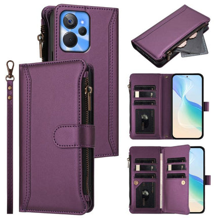 Magnetic Closure 9 Card Slots Zipper Leather Case with Hand Strap, For Realme C65 4G Global, For Realme C55 4G Global / Narzo N55, For Realme C33 2022 Global / C33 2023 Global, For Realme 10T 5G / 10S 5G