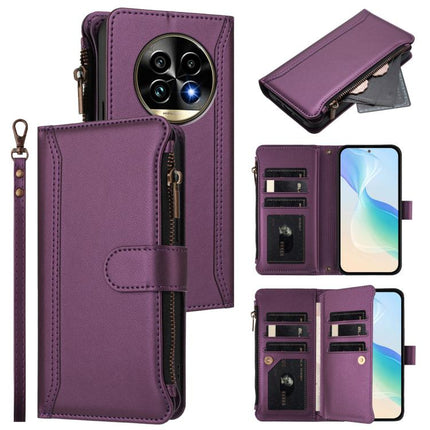Magnetic Closure 9 Card Slots Zipper Leather Case with Hand Strap, For Realme Note 60 4G Global / Narzo N63 4G, For Realme 13+ 5G Global, For Realme 13 4G Global / P1 5G Global, For Realme 13 Pro 5G Global
