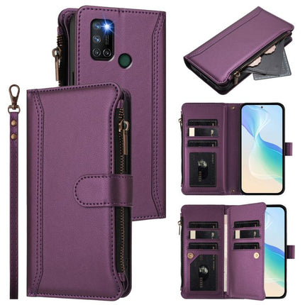 Magnetic Closure 9 Card Slots Zipper Leather Case with Hand Strap, For Realme V11 5G, For Realme C17 / 7i