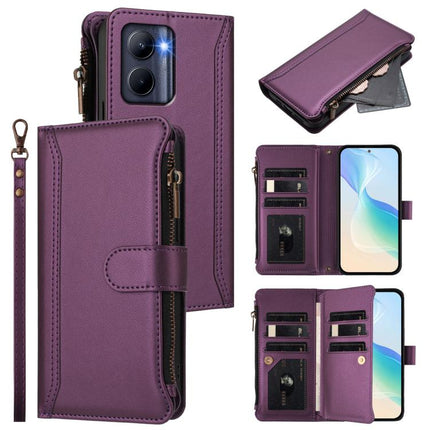 Magnetic Closure 9 Card Slots Zipper Leather Case with Hand Strap, For Realme C65 4G Global, For Realme C55 4G Global / Narzo N55, For Realme C33 2022 Global / C33 2023 Global, For Realme 10T 5G / 10S 5G